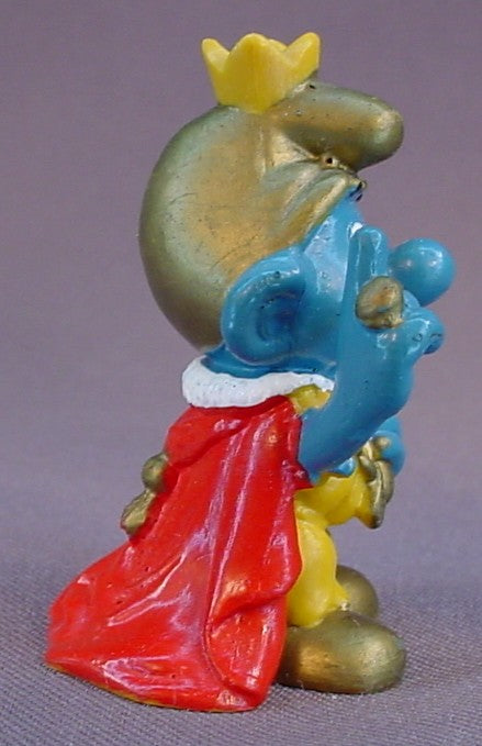 Emperor Smurf Wearing A Gold Hat And Holding A Mushroom Scepter PVC Figure, #20046, 1978 Peyo Schleich, W. Germany, Smurfs, Vintage, Figurine