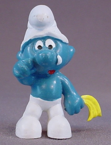Crying Smurf With A Yellow Hankie PVC Figure, #20018, 1972 Peyo, W. Germany, Smurfs, Vintage, Figurine