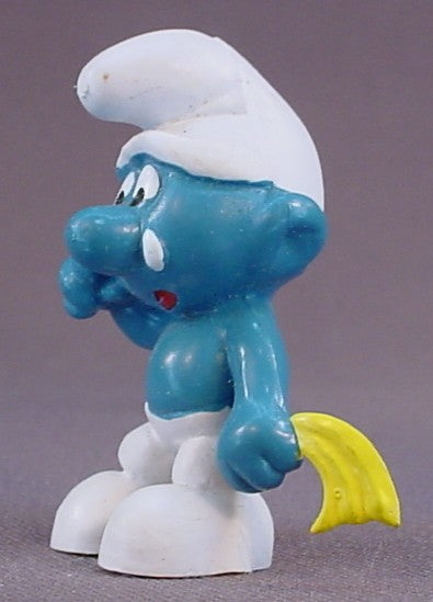 Crying Smurf With A Yellow Hankie PVC Figure, #20018, 1972 Peyo, W. Germany, Smurfs, Vintage, Figurine