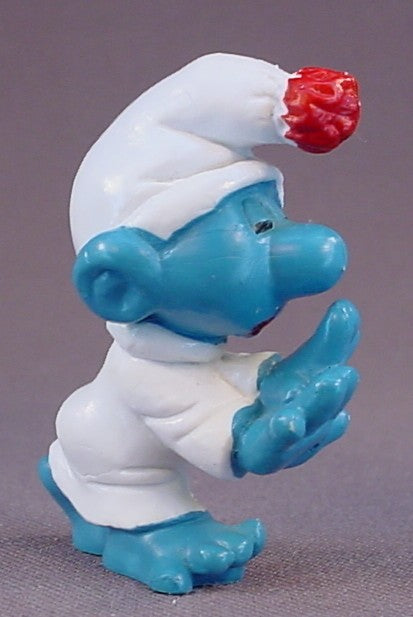 Sleep Walker Smurf PVC Figure, #20021, 1972 Peyo, W. Germany, Mustard Yellow Dot, Smurfs, Vintage, Figurine