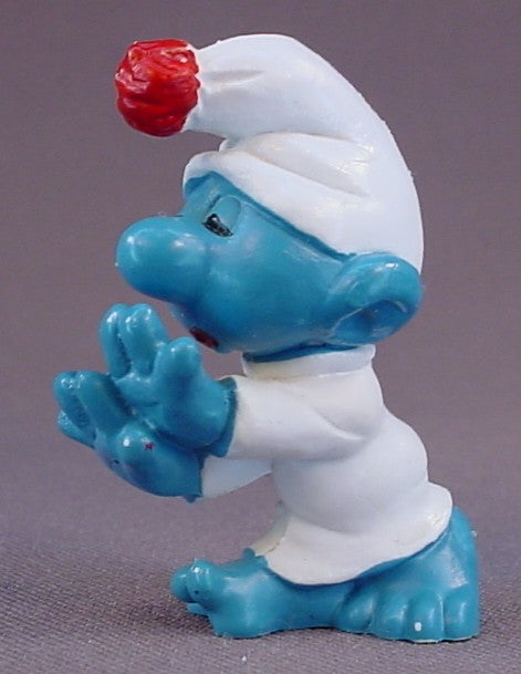 Sleep Walker Smurf PVC Figure, #20021, 1972 Peyo, W. Germany, Mustard Yellow Dot, Smurfs, Vintage, Figurine