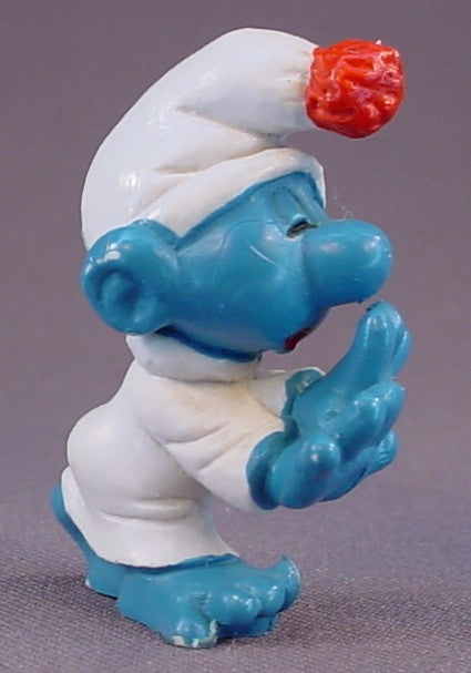 Sleep Walker Smurf PVC Figure, #20021, 1972 Peyo, W. Germany, Mustard Yellow Dot, Smurfs, Vintage, Figurine