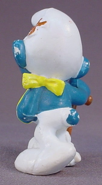Injured Smurf With An Arm In A Sling And A Bandaged Foot PVC Figure, Walking With A Cane, #20097, 1978 Peyo Bully, Made In Hong Kong, Smurfs, Vintage, Figurine