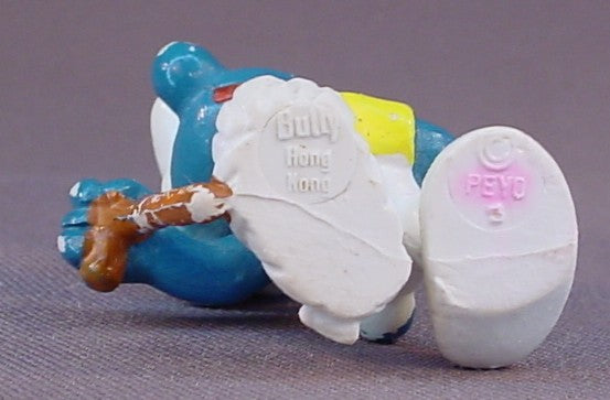 Injured Smurf With An Arm In A Sling And A Bandaged Foot PVC Figure, Walking With A Cane, #20097, 1978 Peyo Bully, Made In Hong Kong, Smurfs, Vintage, Figurine
