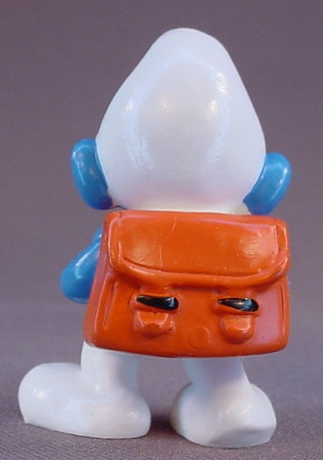 Pupil Smurf With An Orange Brown Backpack PVC Figure, Student, Rucksack, #20103, 1979 Peyo Schleich, Germany, Smurfs, Vintage, Figurine