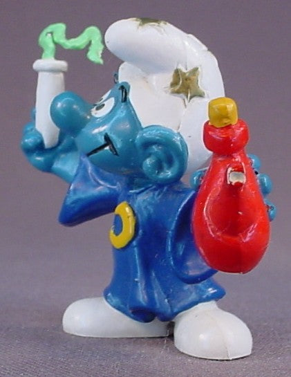 Alchemist Smurf Holding A Potion PVC Figure, #20116, 1980 Peyo Bully, West Germany, Smurfs, Vintage, Figurine