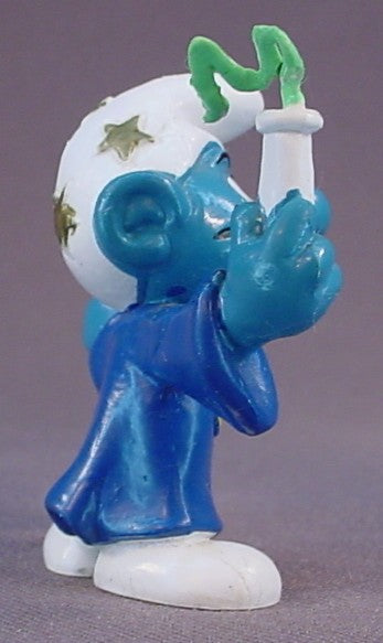 Alchemist Smurf Holding A Potion PVC Figure, #20116, 1980 Peyo Bully, West Germany, Smurfs, Vintage, Figurine