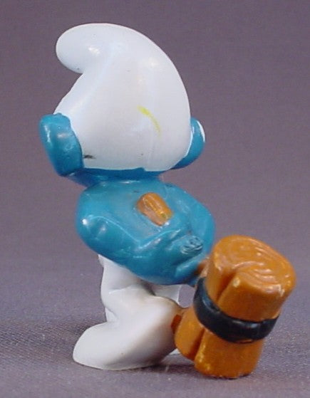 Smurf With A Wooden Sledgehammer Behind His Back PVC Figure, #20096, 1978 Peyo Bully, West Germany, Smurfs, Vintage, Figurine