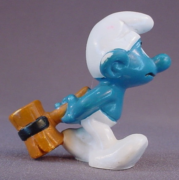 Smurf With A Wooden Sledgehammer Behind His Back PVC Figure, #20096, 1978 Peyo Bully, West Germany, Smurfs, Vintage, Figurine