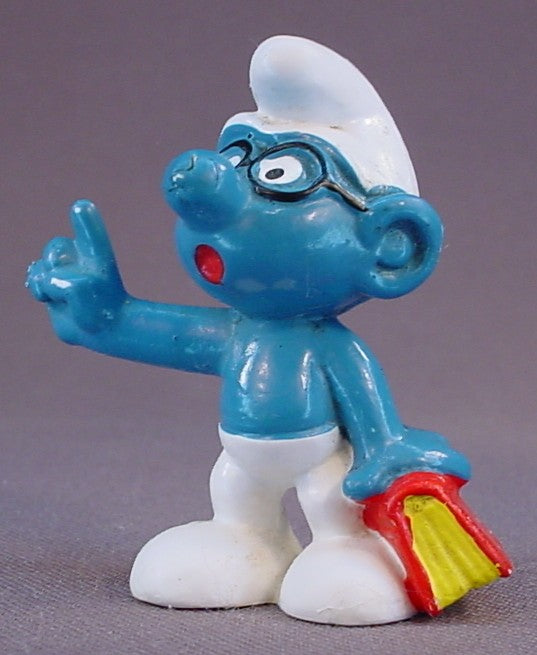 Brainy Bookworm Smurf With A Red & Yellow Book PVC Figure, #20094, 1977 Peyo Bully, West Germany, Smurfs, Vintage, Figurine