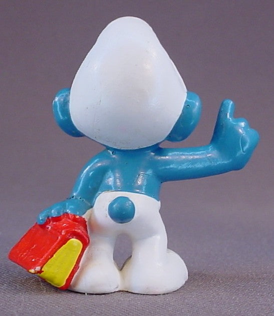 Brainy Bookworm Smurf With A Red & Yellow Book PVC Figure, #20094, 1977 Peyo Bully, West Germany, Smurfs, Vintage, Figurine
