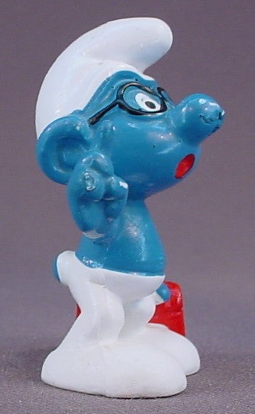 Brainy Bookworm Smurf With A Red & Yellow Book PVC Figure, #20094, 1977 Peyo Bully, West Germany, Smurfs, Vintage, Figurine