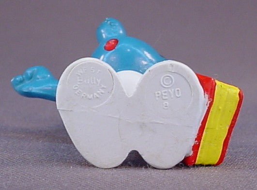 Brainy Bookworm Smurf With A Red & Yellow Book PVC Figure, #20094, 1977 Peyo Bully, West Germany, Smurfs, Vintage, Figurine