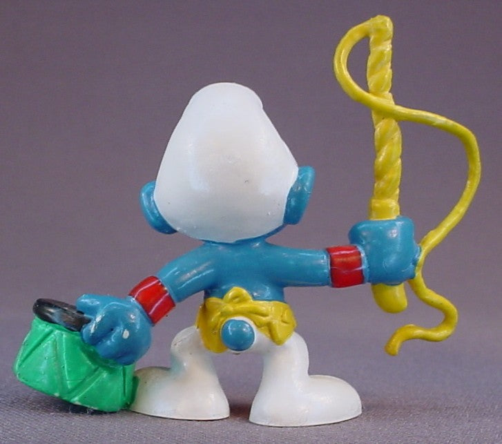 Lion Tamer Smurf With A Yellow Whip & Leopard Skin Loin Cloth PVC Figure, #20115, 1980 Peyo Bully, West Germany, Smurfs, Vintage, Figurine