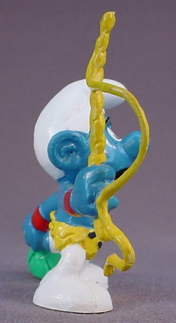 Lion Tamer Smurf With A Yellow Whip & Leopard Skin Loin Cloth PVC Figure, #20115, 1980 Peyo Bully, West Germany, Smurfs, Vintage, Figurine