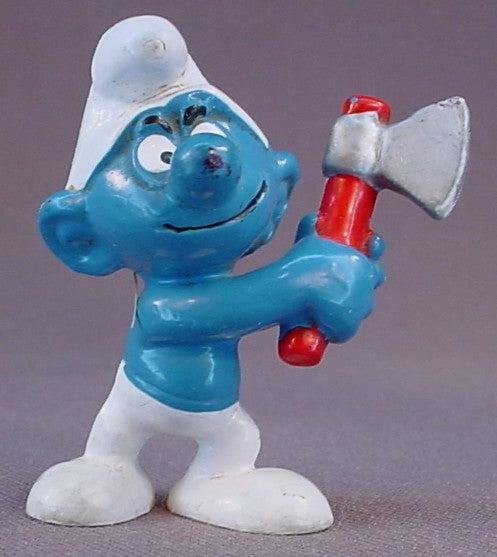 Woodcutter Smurf With An Axe PVC Figure, #20087, 1975 Peyo Bully, West Germany, Smurfs, Vintage, Figurine, Ax