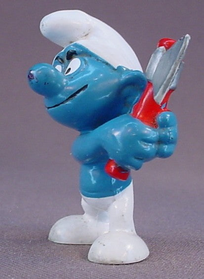 Woodcutter Smurf With An Axe PVC Figure, #20087, 1975 Peyo Bully, West Germany, Smurfs, Vintage, Figurine, Ax