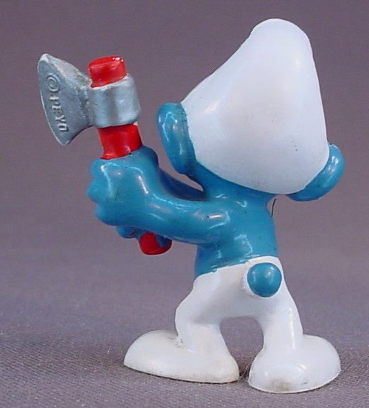 Woodcutter Smurf With An Axe PVC Figure, #20087, 1975 Peyo Bully, West Germany, Smurfs, Vintage, Figurine, Ax