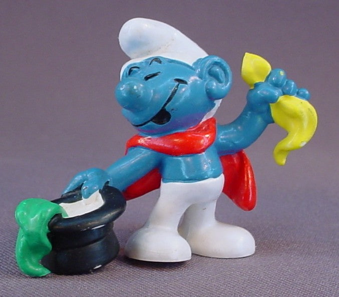 Magician Smurf With A Black Top Hat PVC Figure, #20114, 1981 Peyo Bully, West Germany, Smurfs, Vintage, Figurine