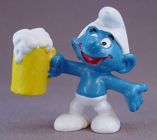 Smurf With A Stein Of Beer PVC Figure, #20078, 1974 Peyo Bully, West Germany, Smurfs, Vintage, Figurine