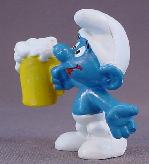 Smurf With A Stein Of Beer PVC Figure, #20078, 1974 Peyo Bully, West Germany, Smurfs, Vintage, Figurine