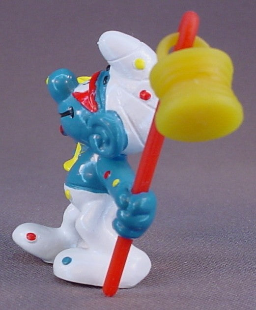 Carnival Smurf With A Yellow Lantern On A Staff PVC Figure, #20107, 1980 Peyo Bully, West Germany, Smurfs, Vintage, Figurine, Red Mask & Polka Dots On His Face & Body, Carnivale, Mardi Gras