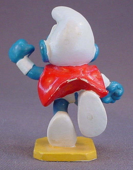 Smurf Smurferman Super Hero PVC Figure On A Yellow Base, #20119, 1980 Peyo Bully, West Germany, Smurfs, Vintage, Figurine