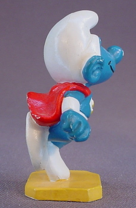 Smurf Smurferman Super Hero PVC Figure On A Yellow Base, #20119, 1980 Peyo Bully, West Germany, Smurfs, Vintage, Figurine