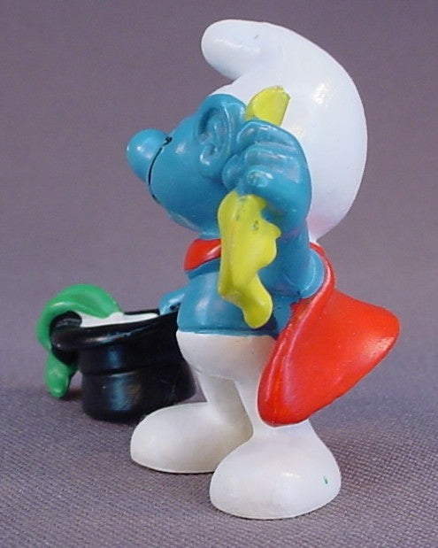 Magician Smurf With A Black Top Hat PVC Figure, #20114, 1981 Peyo Bully, West Germany, Smurfs, Vintage, Figurine, Orange Dot
