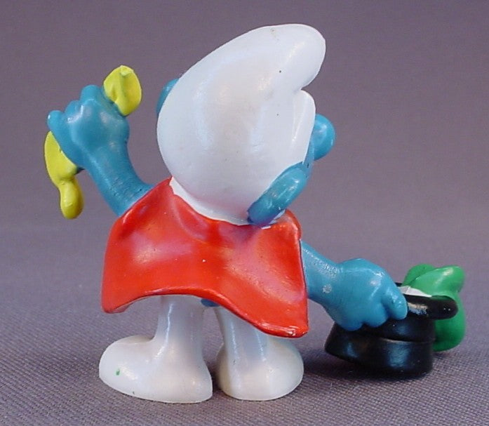 Magician Smurf With A Black Top Hat PVC Figure, #20114, 1981 Peyo Bully, West Germany, Smurfs, Vintage, Figurine, Orange Dot