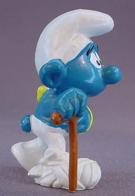 Injured Smurf With His Arm In A Sling & A Bandaged Foot PVC Figure, Walking With A Cane, #20097, 1978 Peyo Bully, West Germany, Smurfs, Vintage, Figurine
