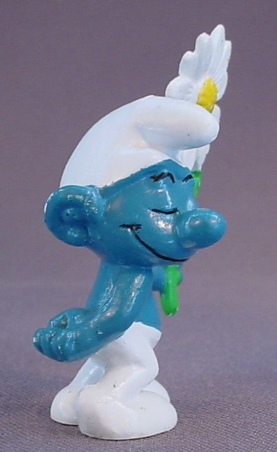 Courting Smurf Holding A Flower PVC Figure, Rendez Vous, #20076, 1973 Peyo Bully, West Germany, Smurfs, Vintage, Figurine, Rendezvous