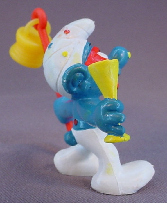 Carnival Smurf With A Yellow Lantern On A Staff PVC Figure, #20107, 1980 Peyo Bully, West Germany, Smurfs, Vintage, Figurine, Red Mask & Polka Dots On His Face & Body, Carnivale, Mardi Gras