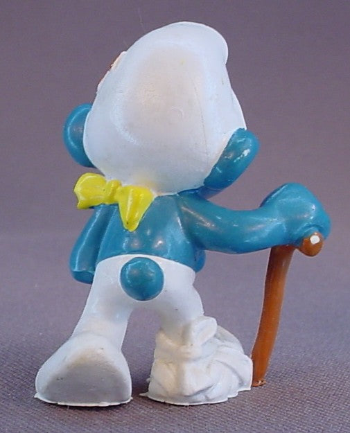 Injured Smurf With His Arm In A Sling & A Bandaged Foot PVC Figure, Walking With A Cane, #20097, 1978 Peyo Bully, West Germany, Smurfs, Vintage, Figurine