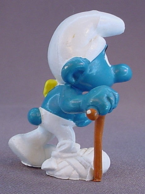 Injured Smurf With His Arm In A Sling & A Bandaged Foot PVC Figure, Walking With A Cane, #20097, 1978 Peyo Bully, West Germany, Smurfs, Vintage, Figurine
