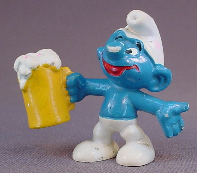 Smurf With A Stein Of Beer PVC Figure, #20078, 1974 Peyo Bully, West Germany, Smurfs, Vintage, Figurine, Has Red Marks