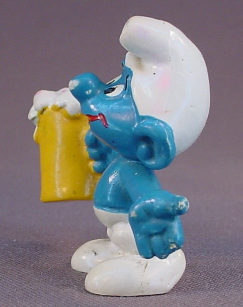 Smurf With A Stein Of Beer PVC Figure, #20078, 1974 Peyo Bully, West Germany, Smurfs, Vintage, Figurine, Has Red Marks
