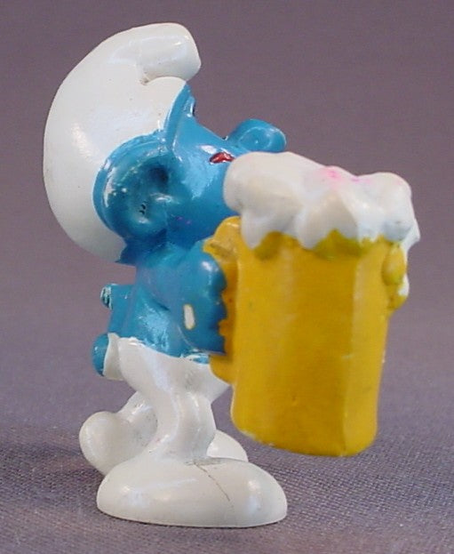 Smurf With A Stein Of Beer PVC Figure, #20078, 1974 Peyo Bully, West Germany, Smurfs, Vintage, Figurine, Has Red Marks