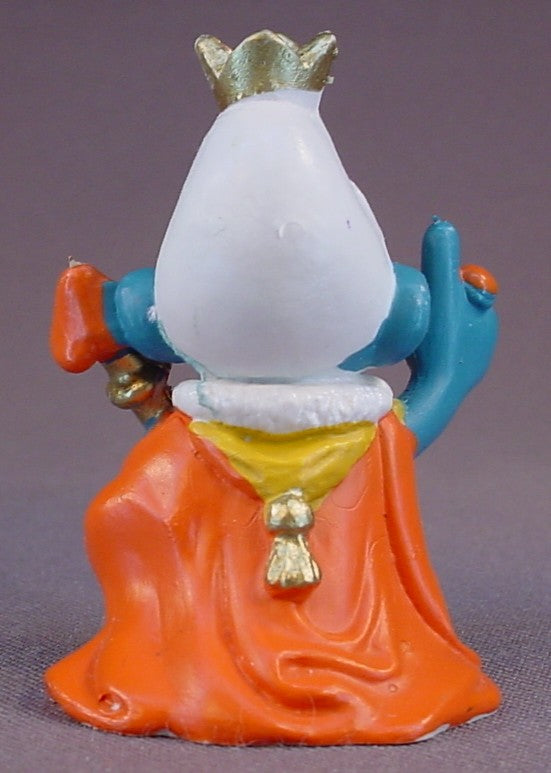 Emperor Smurf With A Gold Crown & A Mushroom Scepter PVC Figure, #20046, 1978 Peyo Schleich, Made In Portugal, Smurfs, Vintage, Figurine, Mustard Yellow Or Orange Dot