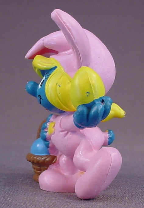 Smurfette In A Pink Easter Bunny Suit PVC Figure, #20497, 1983 Peyo Schleich, Made In Portugal, Smurfs, Vintage, Figurine