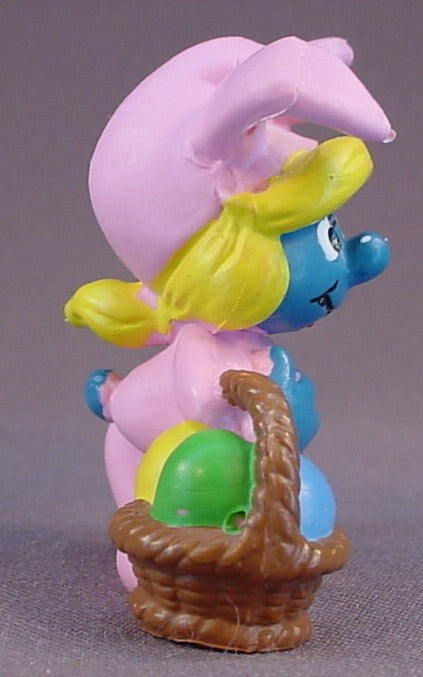 Smurfette In A Pink Easter Bunny Suit PVC Figure, #20497, 1983 Peyo Schleich, Made In Portugal, Smurfs, Vintage, Figurine
