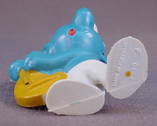 Smurf Playing A Tan Or Brown Lute PVC Figure, #20013, 1969 Peyo, Made In Portugal, Smurfs, Vintage, Figurine, Mustard Yellow Or Orange Dot