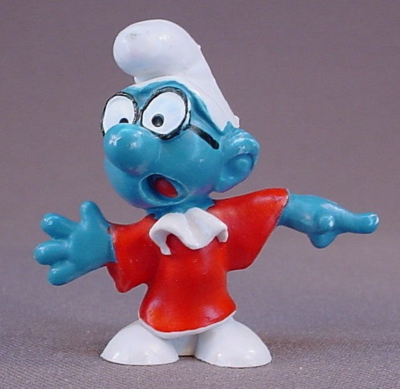 Judge Brainy Smurf In A Red Robe PVC Figure, #20016, 1971 Peyo, Made In Portugal, Smurfs, Vintage, Figurine, Yellow Sot