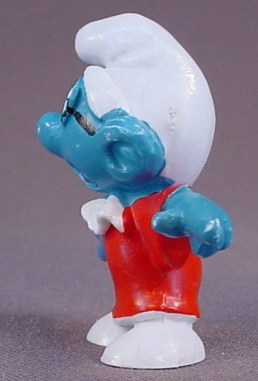 Judge Brainy Smurf In A Red Robe PVC Figure, #20016, 1971 Peyo, Made In Portugal, Smurfs, Vintage, Figurine, Yellow Sot