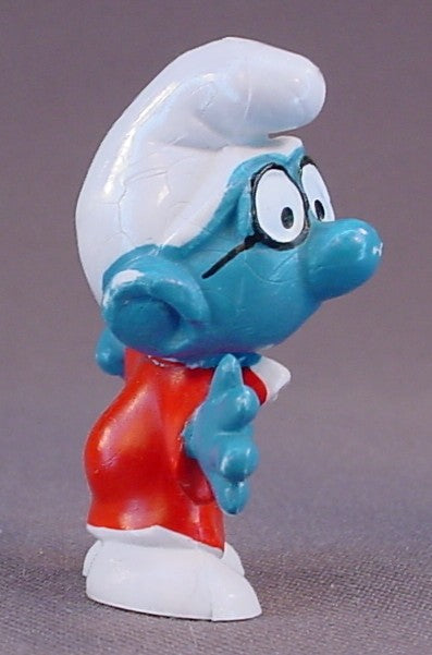 Judge Brainy Smurf In A Red Robe PVC Figure, #20016, 1971 Peyo, Made In Portugal, Smurfs, Vintage, Figurine, Yellow Sot