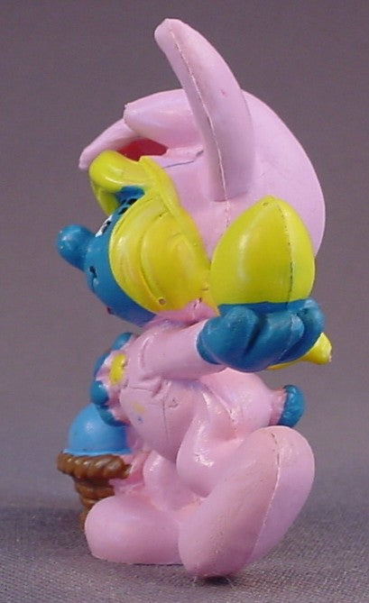 Smurfette In A Pink Easter Bunny Suit PVC Figure, #20497, 1982 Peyo Schleich, Made In Portugal, Smurfs, Vintage, Figurine