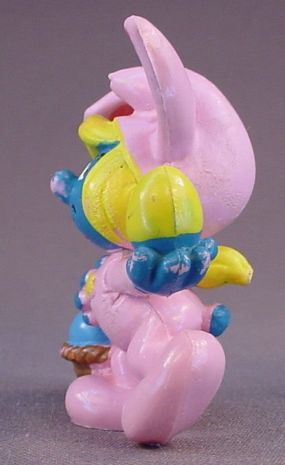 Smurfette In A Pink Easter Bunny Suit PVC Figure, #20497, 1983 Peyo Schleich, Made In Portugal, Smurfs, Vintage, Figurine