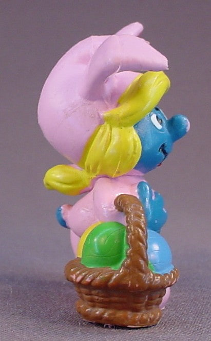 Smurfette In A Pink Easter Bunny Suit PVC Figure, #20497, 1983 Peyo Schleich, Made In Portugal, Smurfs, Vintage, Figurine