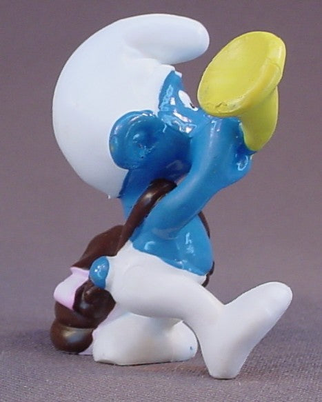 Postman Or Mailman Smurf With A Bag Full Of Mail & A Yellow Horn PVC Figure, Holding A Letter With A Heart On It, #20031, Peyo Schleich Germany, Made In China, Smurfs, Vintage, Figurine