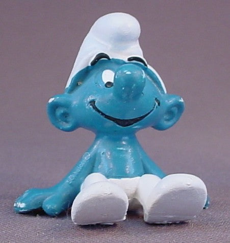 Smurf In A Sitting Position PVC Figure, Large Face Variation, #20026, 1978 Peyo Schleich, Smurfs, Vintage, Figurine